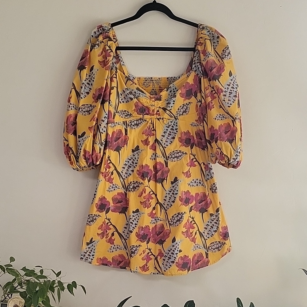 A.L.C. Yellow Floral Mini Dress with Pink and Grey Accents